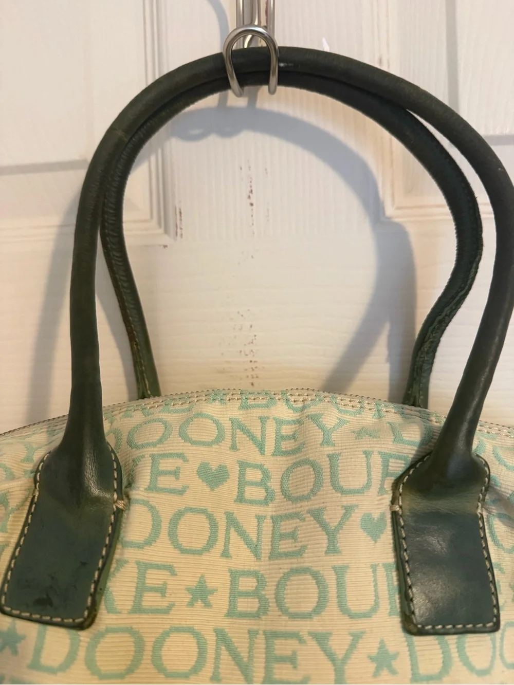 Y2K Dooney & Bourke Cream and Mint Canvas Logo Satchel